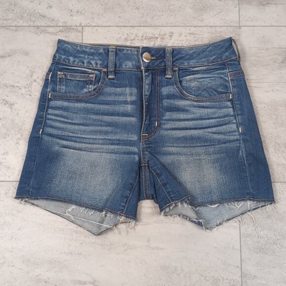 3/$20 AEO Hi Rise Shortie Denim Shorts High Waisted Stretch Raw Hem Cut Off Jean - Picture 12 of 12